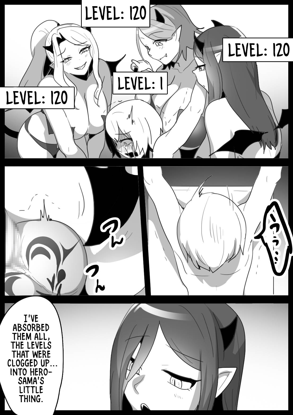 A story about a cheat-class hero being level-drained by low-class succubi and publicly executed. page 11 full