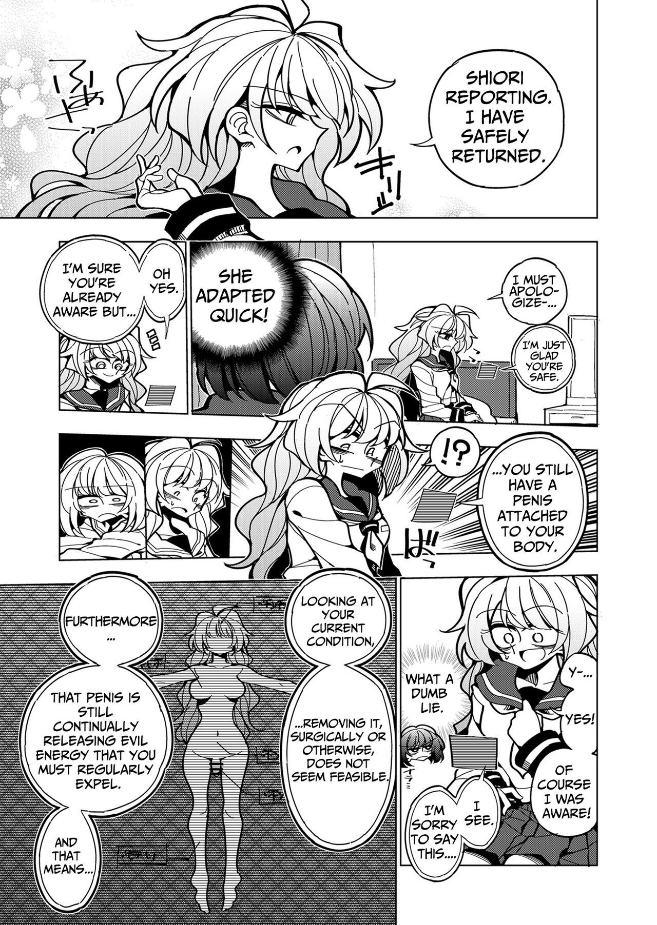 Shizuku to Shiori-Senpai ga Akuochi Futanari Kaizou Sareta node Watashi ga Shasei o Kanri Shimasu!- | Shizuku & Shiori ~It's Up to Me To Service Futanari-modified Senpai!~ page 12 full