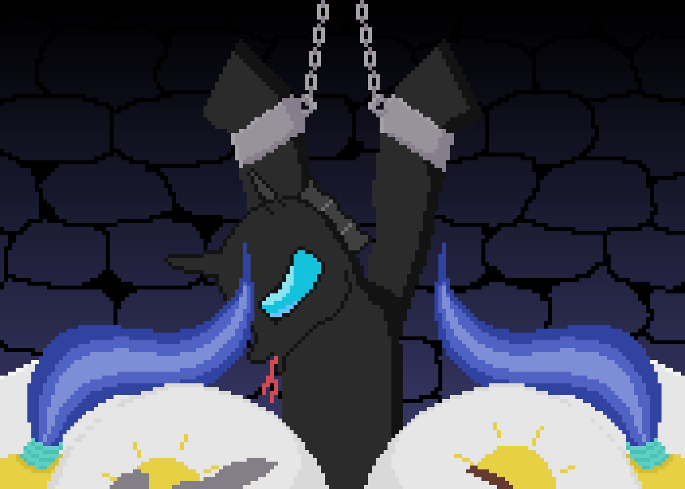 Changeling Punished VIa Double Facesitting By Guard Mares While Chained Up In Dungeon page 4 full