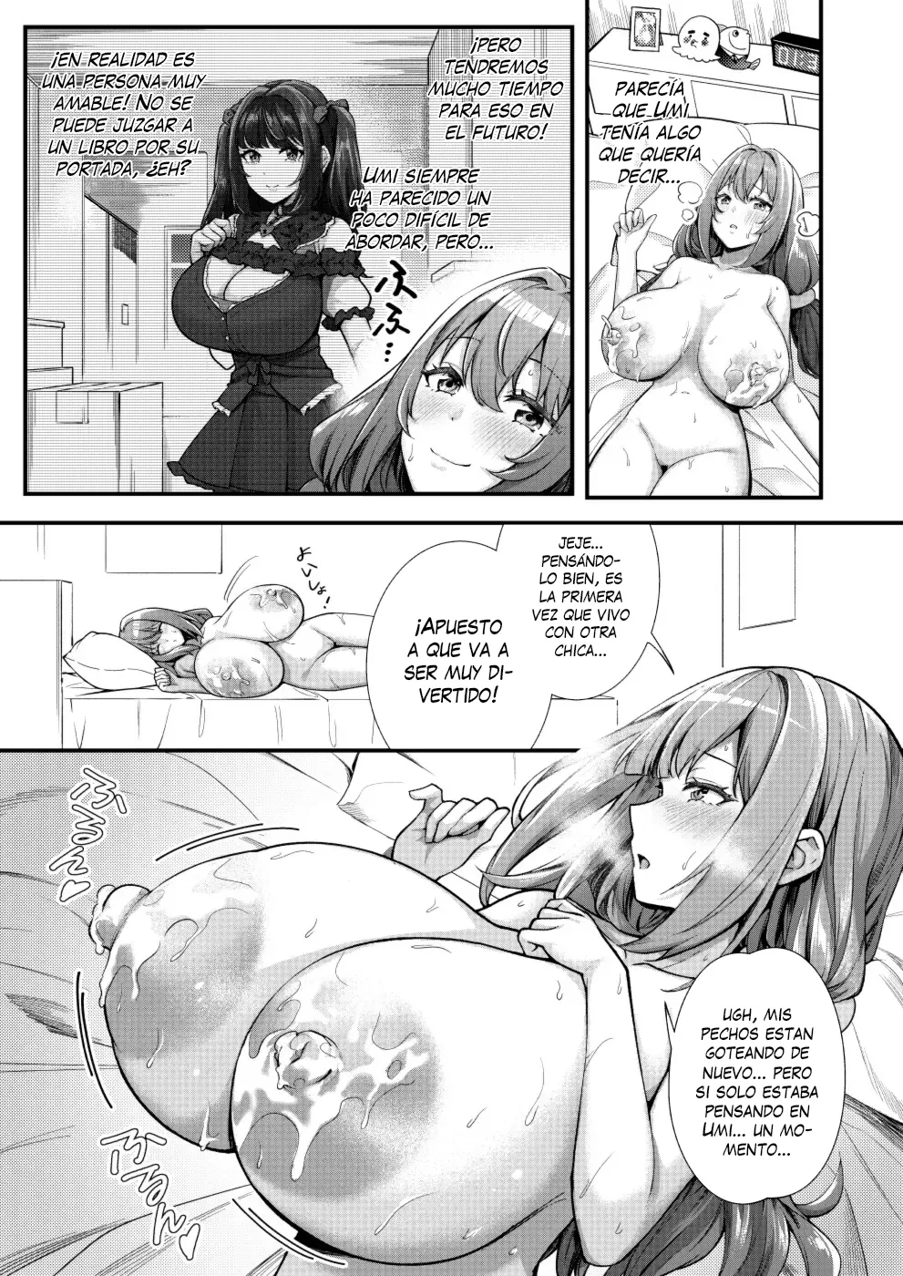 Chobakunyuu de Bonyuu Taishitsu no Watakushi to Hara ni Ichimotsu o Kakushite iru Jiraikei Joshi no Dousei Seikatsu | Vida de Convivencia Entre Una Chica de Grandes Tetasque Lactan y Una Chica con Un Gran Bulto page 8 full