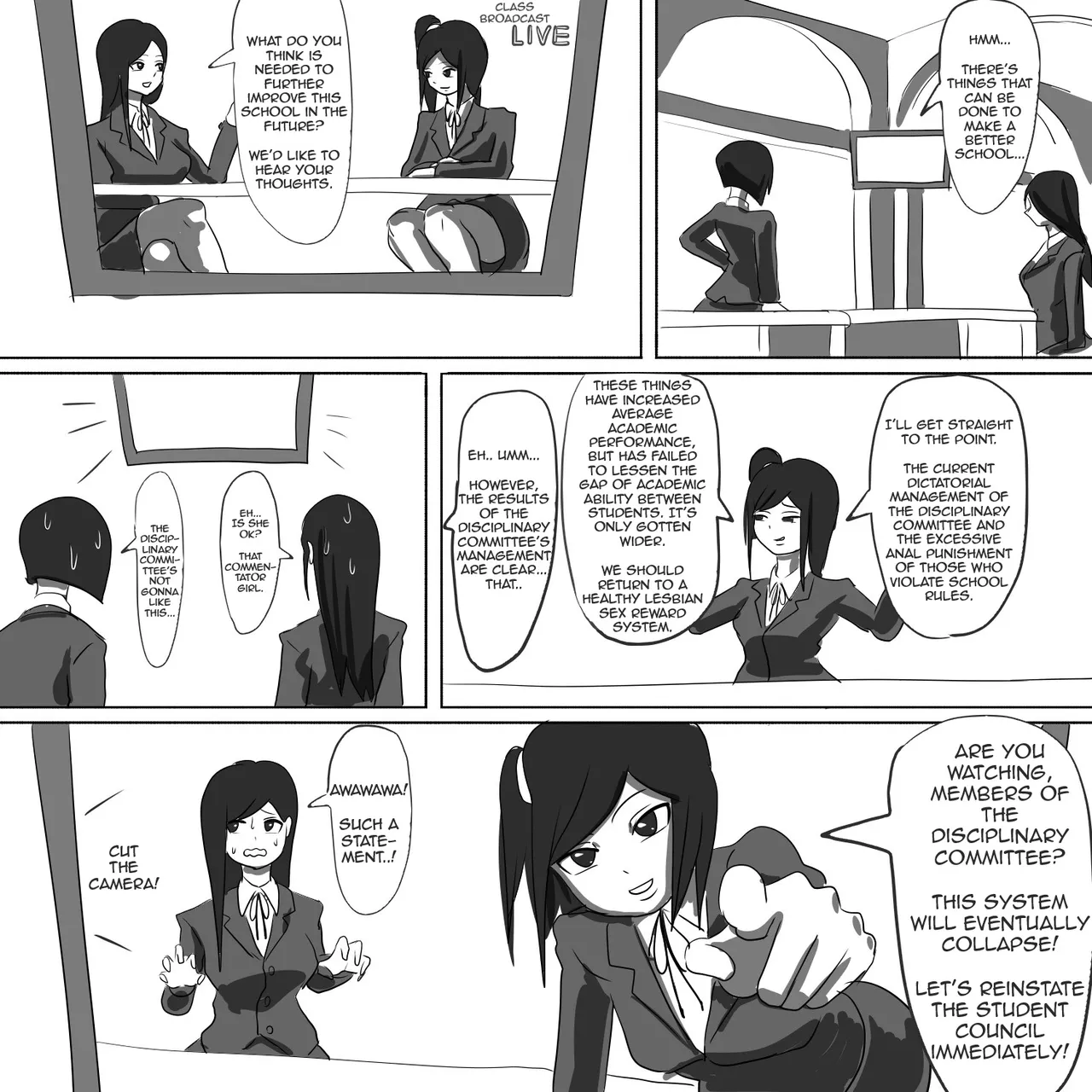 Gakkyū hōsō de jajjimento o hihan shita seito ga kōmon shukusei o ukeru | A student who criticizes the disciplinary committee on a class broadcast receives anal discipline page 1 full