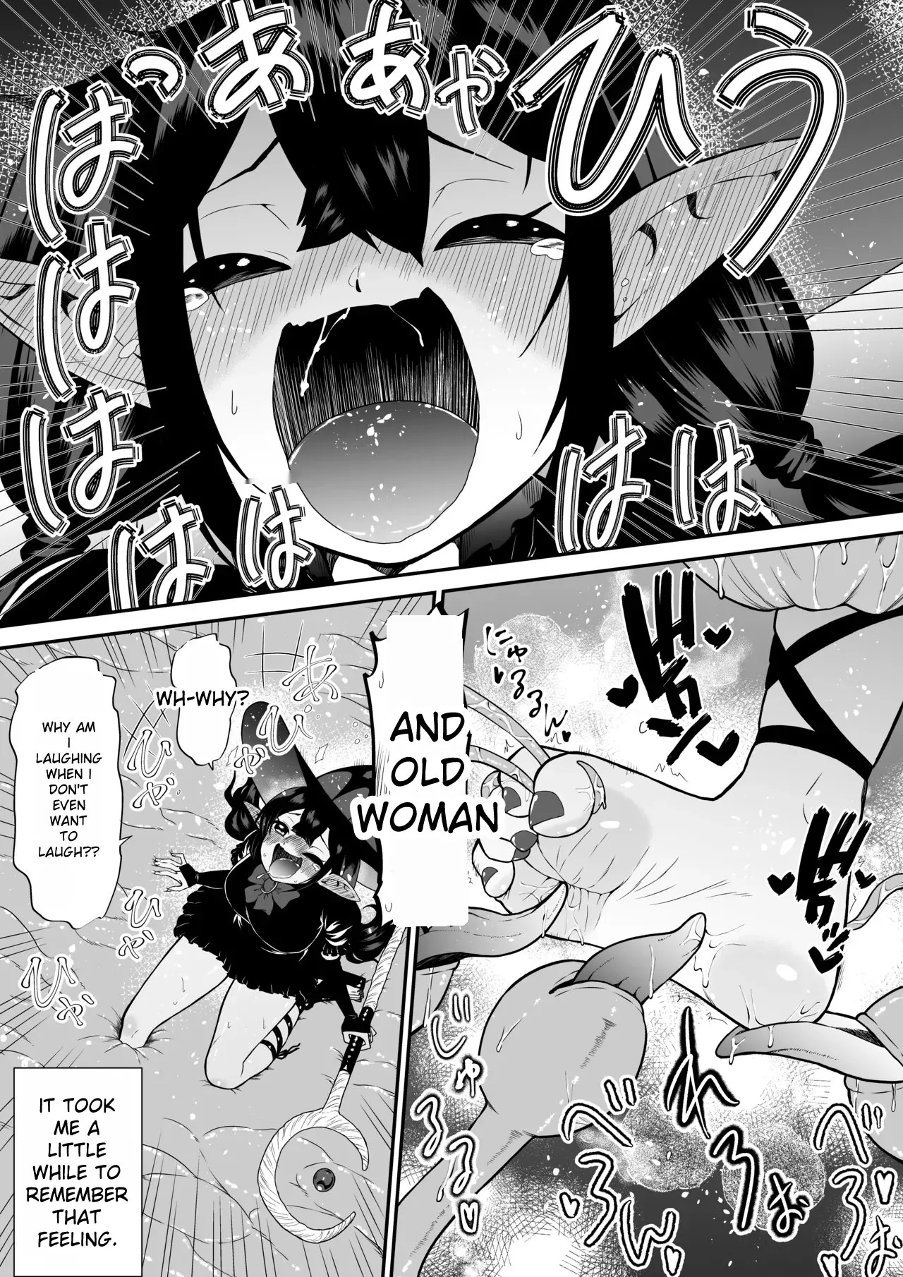 A story about a witch who thought she was invincible, but was tickled and soaked by tentacles and made to cry. page 11 full