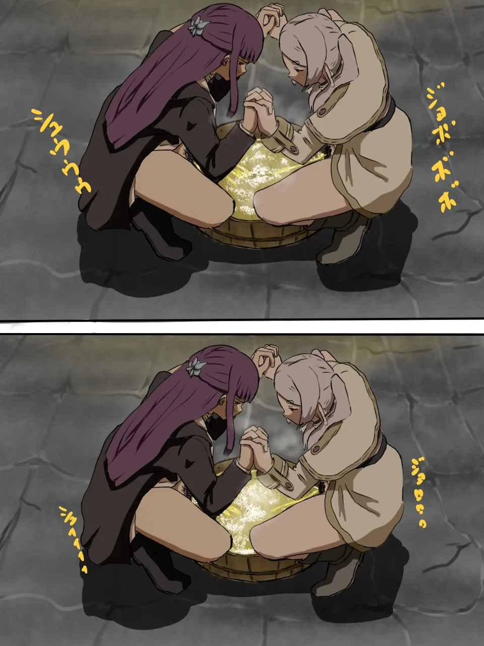 Frieren and Fern collecting urine in a wooden bucket page 6 full