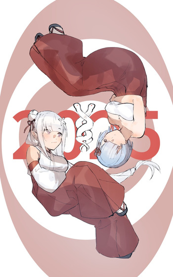 [Angel] Subaru x Emilia and Rem New Year 2025 (Re:Zero kara Hajimeru Isekai Seikatsu) cover