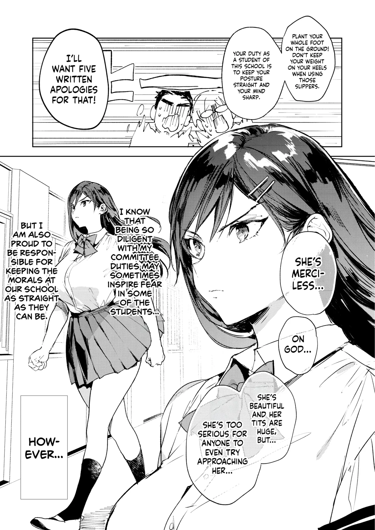 Kiritsu ni Kibishii Fuuki Iinchou wa Kounai de Himitsu no Dosukebe Onanie ga Yamerarenai! | The Strict Head of the DIsciplinary Committee Just Can't Stop Masturbating at School! page 6 full